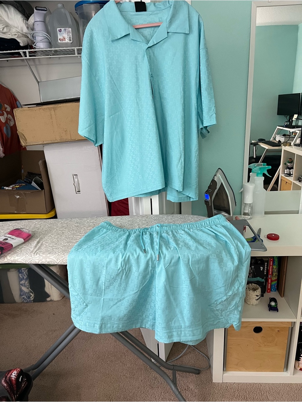 Jordan Light Aqua Men’s Casual Button Down Shirt and Shorts Set - Aqua